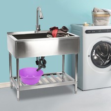 Stainless Steel Kitchen Sink Stainless Steel Laundry Sink Silver with Faucet