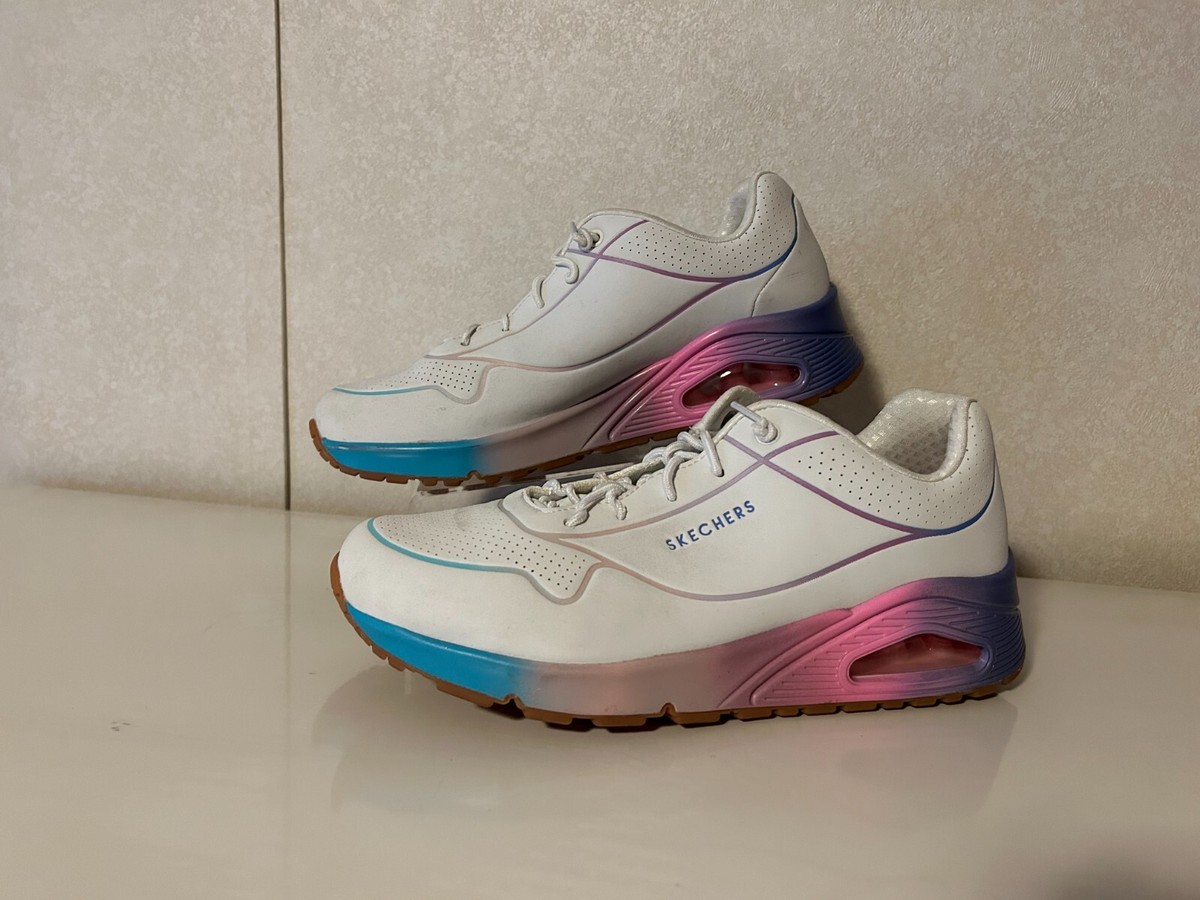 SKECHERS Sz 9 White w/ Pink & Blue Details Slip-on Sneakers | eBay