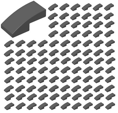  Lego 100x DARK BLUISH GRAY Slope, Curved 2 x 1 No Studs Parts Pieces #11477