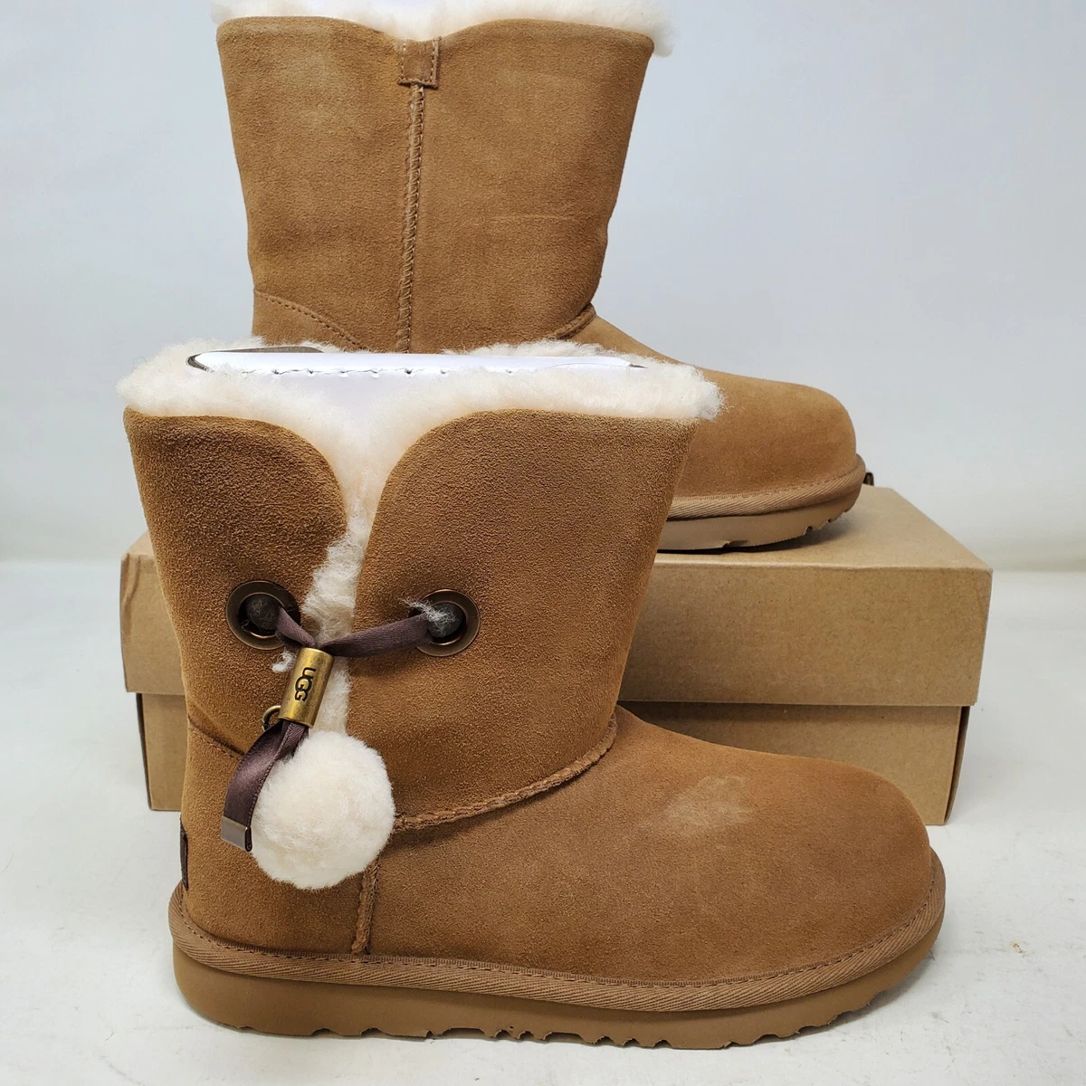 Kids UGG Irina Tessie Pom Pom Sheepskin Boot Chestnut 1138210K