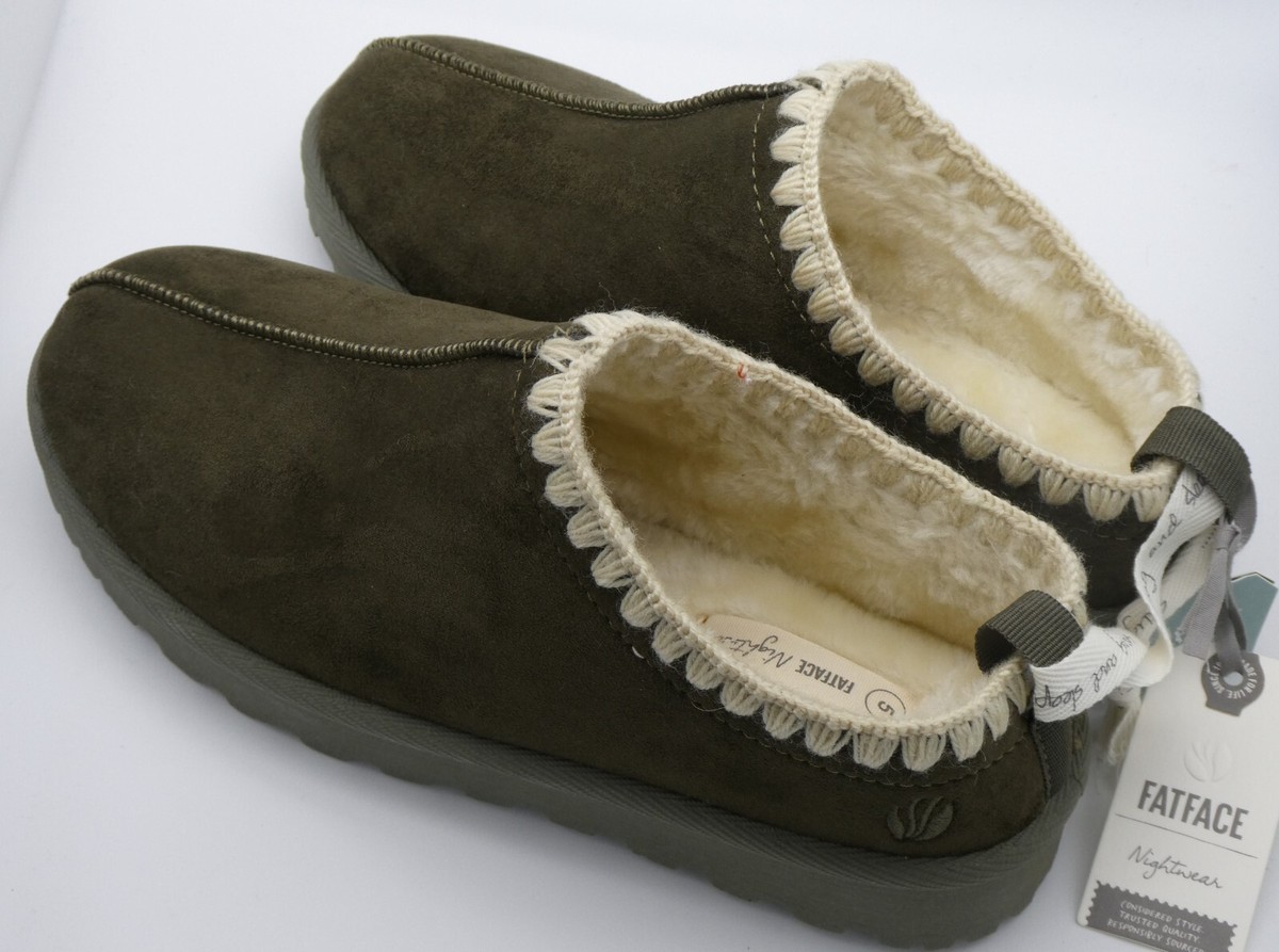 Fat Face Womens Lyra Mule Slippers Size BNWT Khaki Green