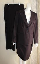 Escada 46 14 16 Exquisite Brown Purple Stripe Fine Wool Pant Skirt Suit Jacket