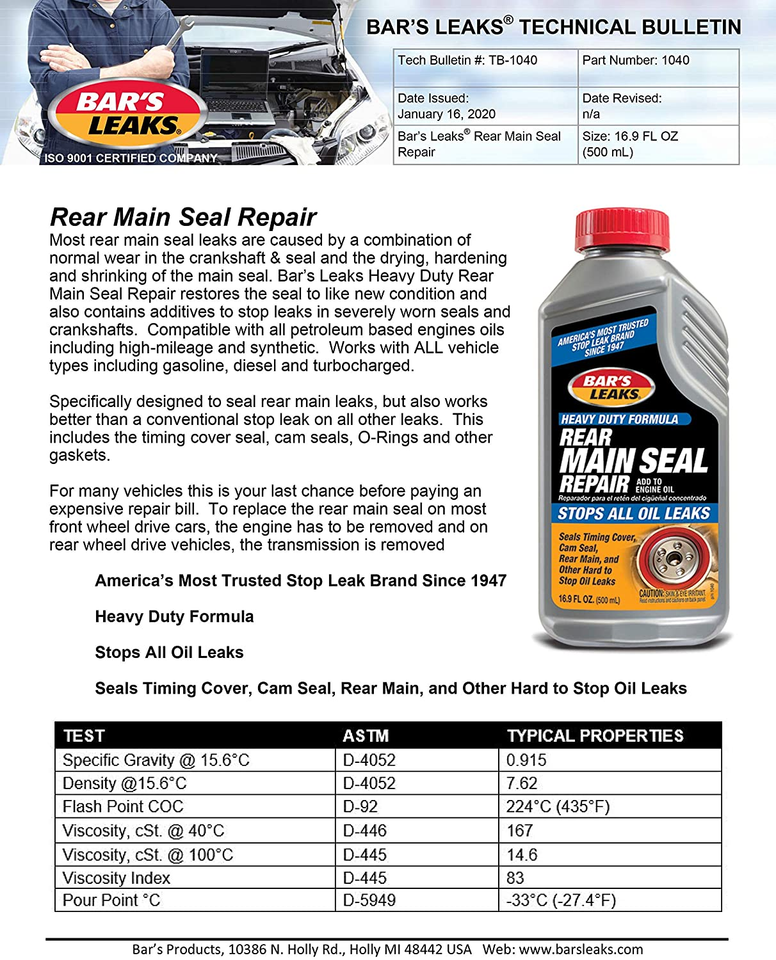 Bars Leaks Concentrated Rear Main Seal Repair, Stops All Oil Leaks, 16.9 Ounce eBay