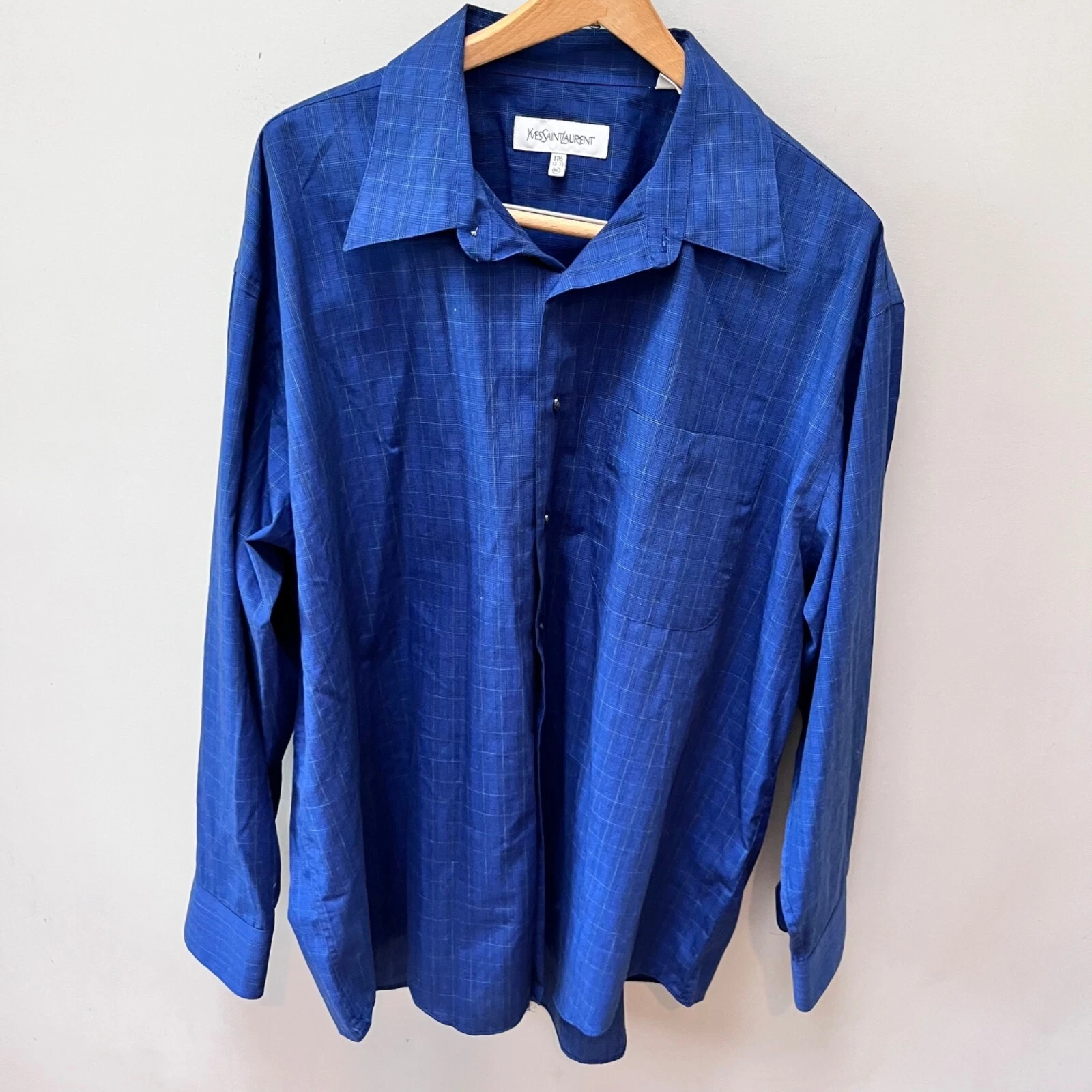SAINT LAURENT (YSL) Camicia elegante vintage Yves Saint Laurent uomo blu a quadri 17 1 2 32 33 (XL)