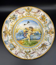 Antique Cantagalli Plate Italy Majolica Putto...