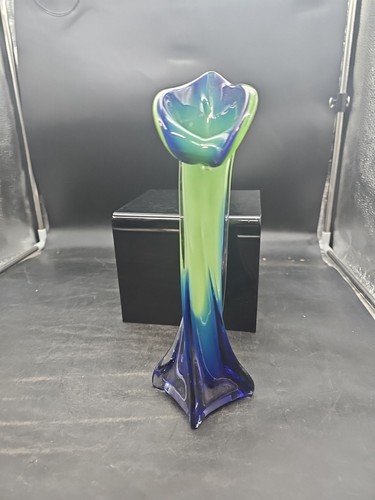 Murano Stil gelbe Calla Lilie Jack in der Kanzel Vase grün Kunstglas Vase - Bild 2 von 6