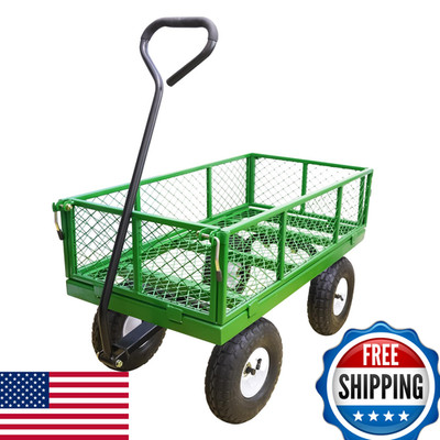 A A In Aain 600 Lbs Metal Garden Cartheavy Duty Garden Wagon Removable Steel