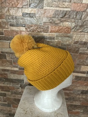 CC STYLE &STYLE women s & Girls Winter Baggy  Ski  Pom-Pom Mustard Beanie.