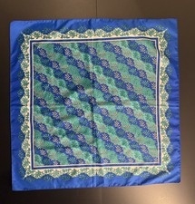 Scarf Blue Silk Floral Square Vintage