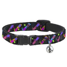 Cat Collar Breakaway with Bell 3-D Glasses w/Stars Multi Color NARROW Fits 8.5-1