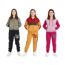 1 & 3 PK Kids Girls Tracksuit Set Top And Bottoms Fleece Zipper Hoodie 3-14 Year