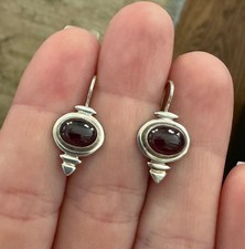 Vintage Sterling Silver Garnet Drop Earrings
