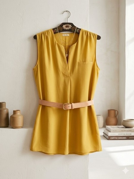 Women Crown Vintage Shirt Yellow Silk 38