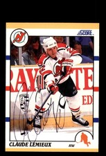Signed Hockey Card Auto Claude Lemieux 1990-91 Score #9T New Jersey Devils