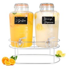 2 Pack 2 Gallon Glass Beverage Dispenser with Stand Mason Jar Drink Dispensers