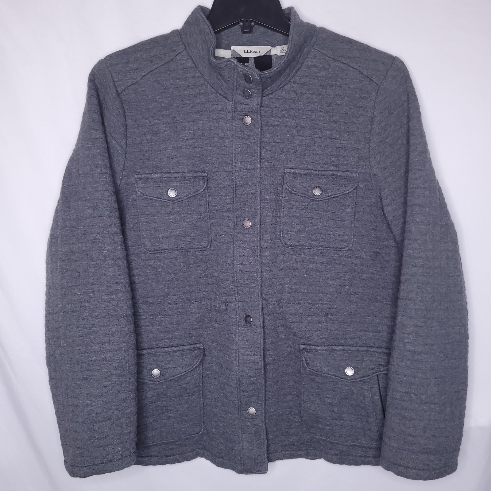 LL Bean Chore Jacket Womens XL Gray Ribbed Plaid Lined