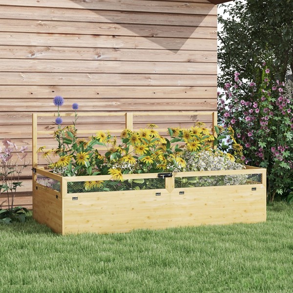 Outsunny Hochbeet Mit Rankhilfe, KräUterbeet, Pflanzkasten Aus Holz FüR Garten-image
