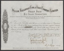 Welsh Freehold Coal & Iron Co. Ltd., £5 Aktie, 1872 bis 1874