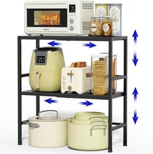 Expandable Metal Storage Shelves, 300 LBS Heavy Duty 2 Tiers, Black 