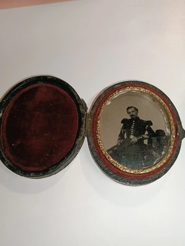 Coffret Médaillon Ancienne Photo Militaire Époque Napoléon XIX Ème