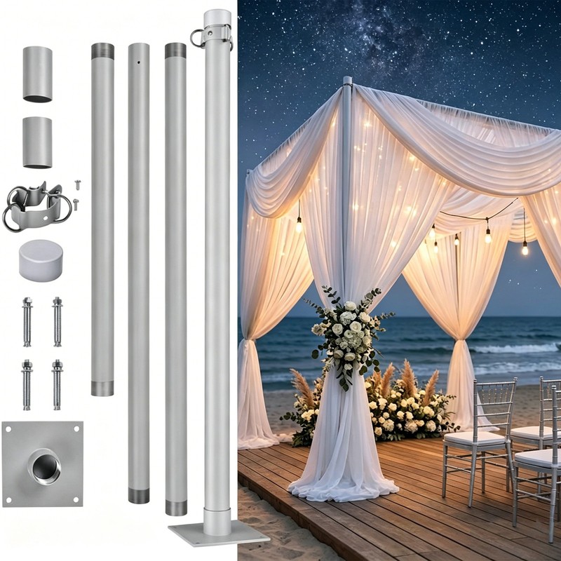 10 FT String Light Poles for Outdoor Event Decor Patio Shade Sail Silver