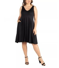 24seven Womens Pocket Midi Fit & Flare Dress, Black, Plus Size, 1X