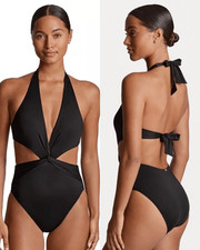 Lauren Ralph Lauren Black Cutout Twist Halter One Piece Swimsuit