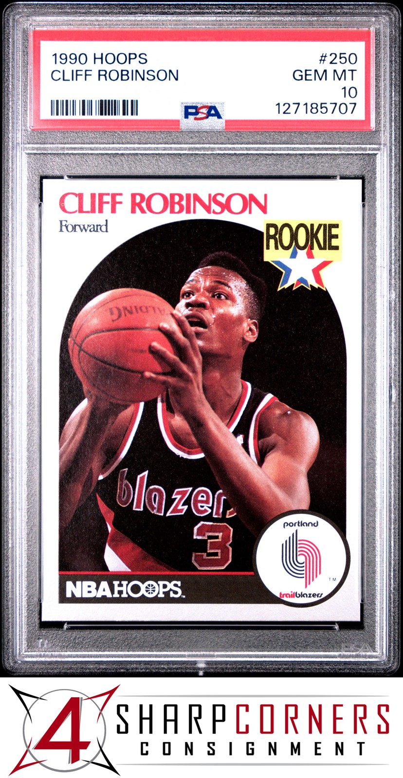 1990 HOOPS #250 CLIFF ROBINSON RC TRAIL BLAZERS PSA 10