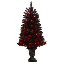 Nearly Natural 4ft. Black Halloween Artificial Christmas Tree in Urn with 100 Or