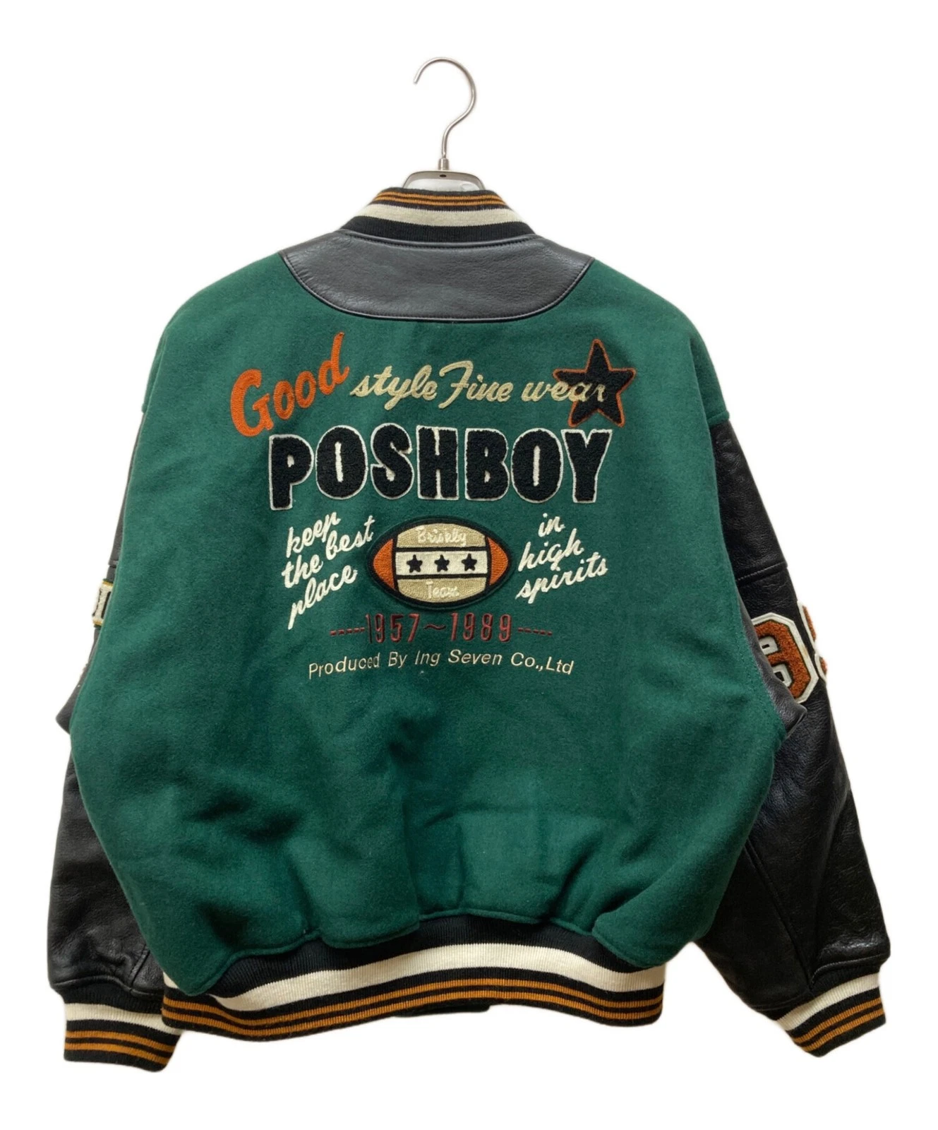 POSH BOY Sleeve Leather Stadium Jacket Men's Size F Black/Green image 2