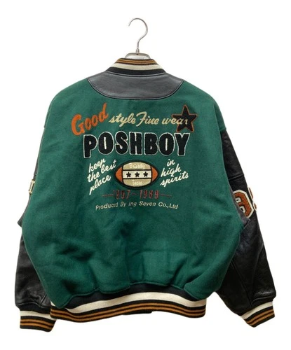 POSH BOY Sleeve Leather Stadium Jacket Men's Size F Black/Green image 2