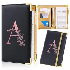 Alphabet Server Book for Waitress, Leather with Zipper Pocket, Fits Server Apron