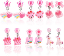 6 Pairs Kids Clip on Earrings for Girls, Non-Pierced Earrings for Toddler Girl
