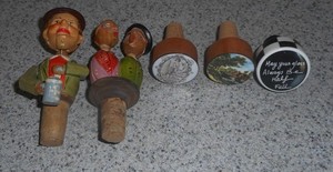 2 Handcarved MECHANICAL Bottle Topps/Stoppers and 3 Others