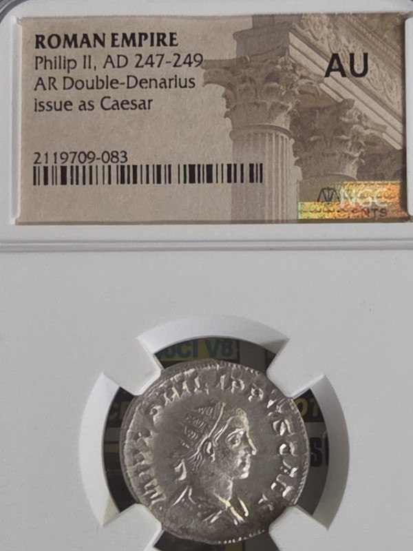 Phillip The 2nd..AD 247-249 AR DOUBLE DENARIUS SILVER NGC HIGH GRADE ANCIENT..AU