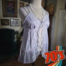 Lily of France Purple Lace Trim Cami Babydoll Lingerie Top Large