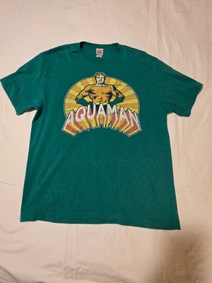 Silver Age Aquaman Distressed Green Heather Soft T-Shirt Sz Large DC Comics