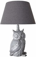 Nachttischlampe Vogelfigur Tischlampe Eule Lampe Eulenskulptur Tischleuchte Grau