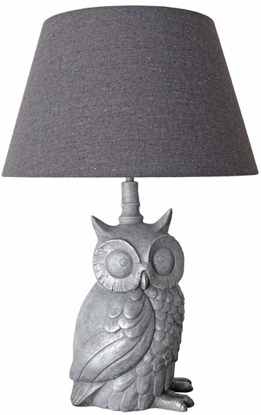 Nachttischlampe Vogelfigur Tischlampe Eule Lampe Eulenskulptur Tischleuchte Grau-image