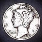 Vintage 1939-P Mercury Dime 90% Silver Circulated Coin