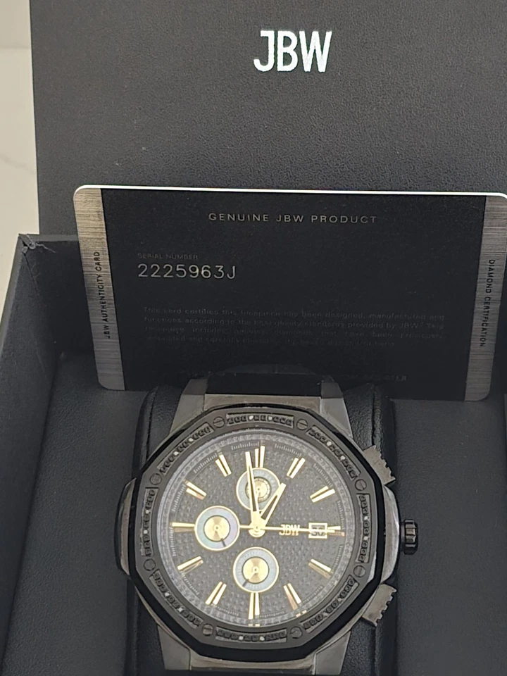 Reloj JBW Hombre Saxon 10 Aniversario 1/6 CTW Diamantes Acero Cuero Negro 48mm Foto 3 de 4