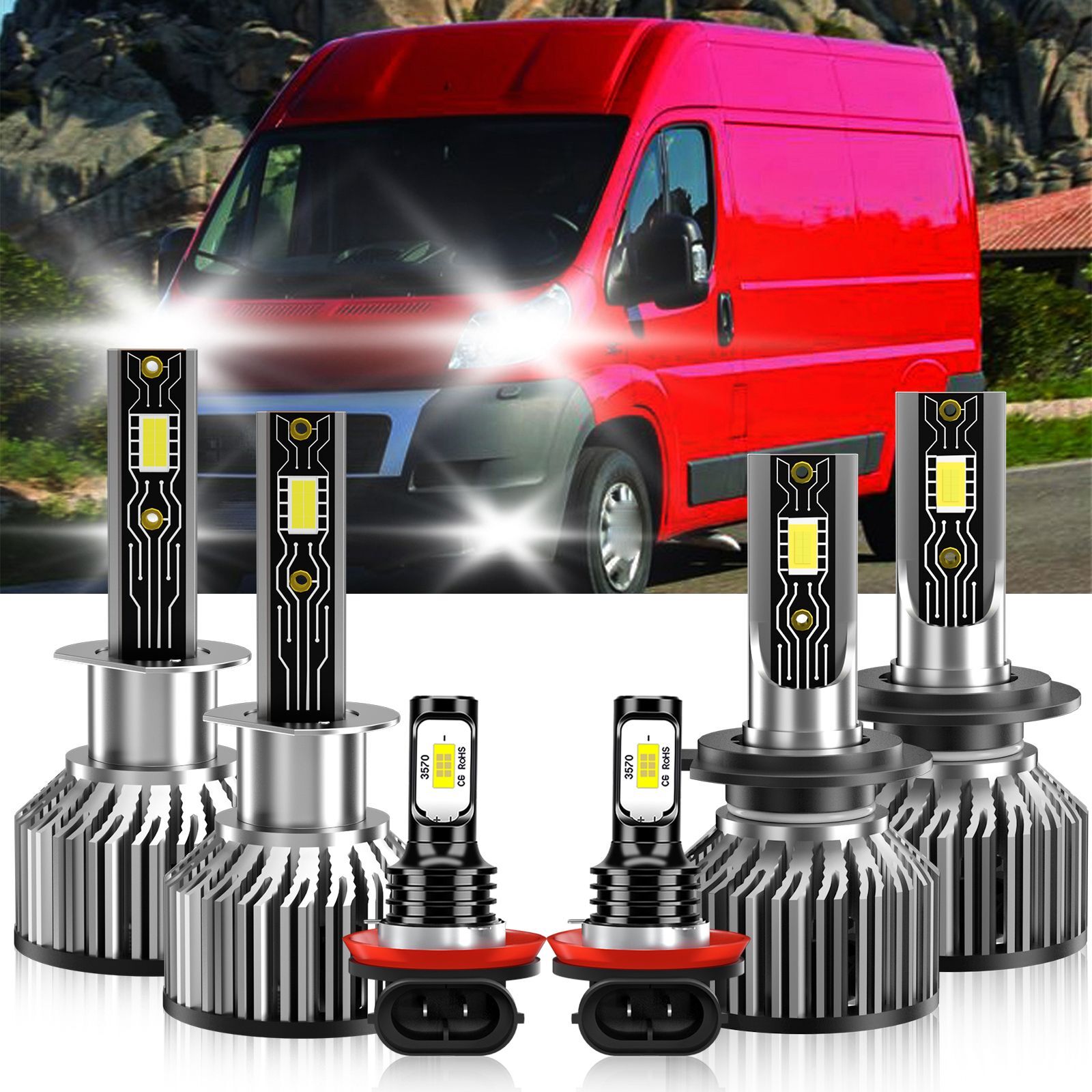 For Fiat Ducato 2009-2014 H1 H7 H11 LED Headlight + Fog Light Bulbs Combo 6500K