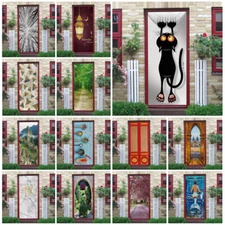 3D Self Adhesive Funny Cat Scenery Door Sticker Wall Home Decor Mural Wallpaper