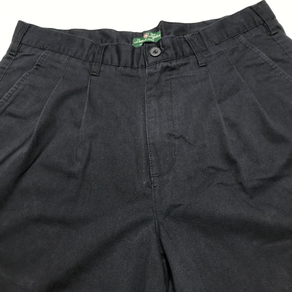 David Taylor Shorts Mens Size 36 Pleated Front Black Khaki Wrinkle