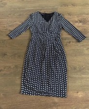 Laurèl Black White Printed Fixed Wrap Front Dress Size 10 Lined Stretchy