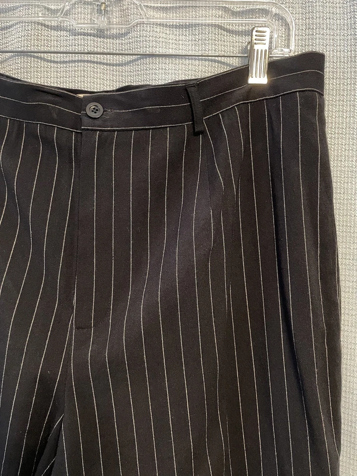 Amanda Smith Pants Womens Sz 16 Pinstripe Trousers Black Wide Leg Career Office - Image 3 of 4