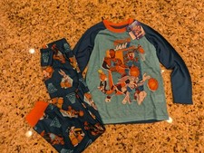 Space Jam Kids Boys Pajamas Set Long Sleeve Shirt Pants Blue Teal size Youth 8