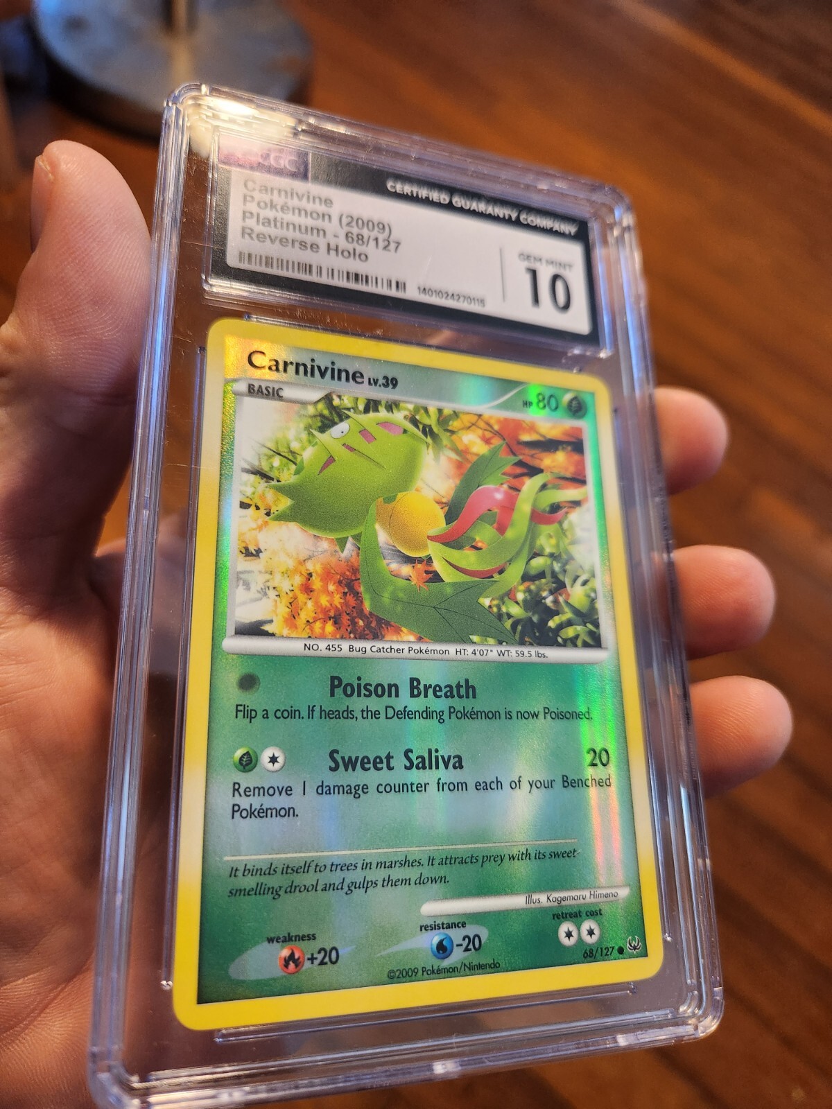 (TOP POP 1) CGC 10 GEM MINT 2009 Pokemon Platinum 68/127 Carnivine Reverse Holo