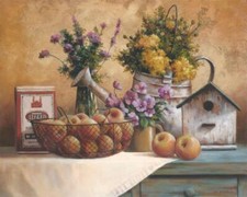 Ceramic Backsplash Tile Mural Floral Flower - Birdhouse and Watering Can