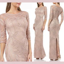 NEW $388 JS Collections [ 2 ] Pearl Beaded Soutache Column Gown Pink #J623